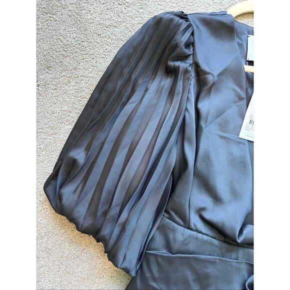 NWT ACLER satin wrap pleated Harlem dress in petrol US 4, $399 - Picture 7 of 13